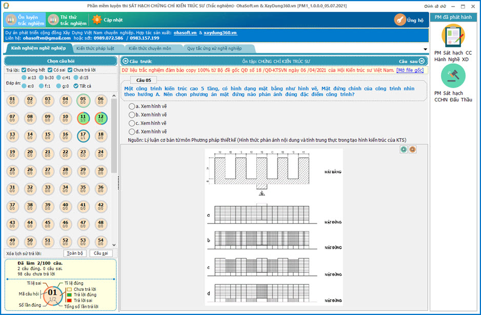 Phần mềm ôn cấp tốc sát hạch hành nghề Kiến Trúc Sư (Cam kết thi đậu chỉ cần 2h ôn)